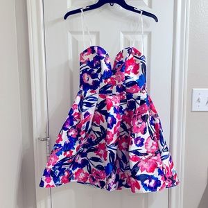 B. Darlin Strapless Floral Fit-and-Flare Dress